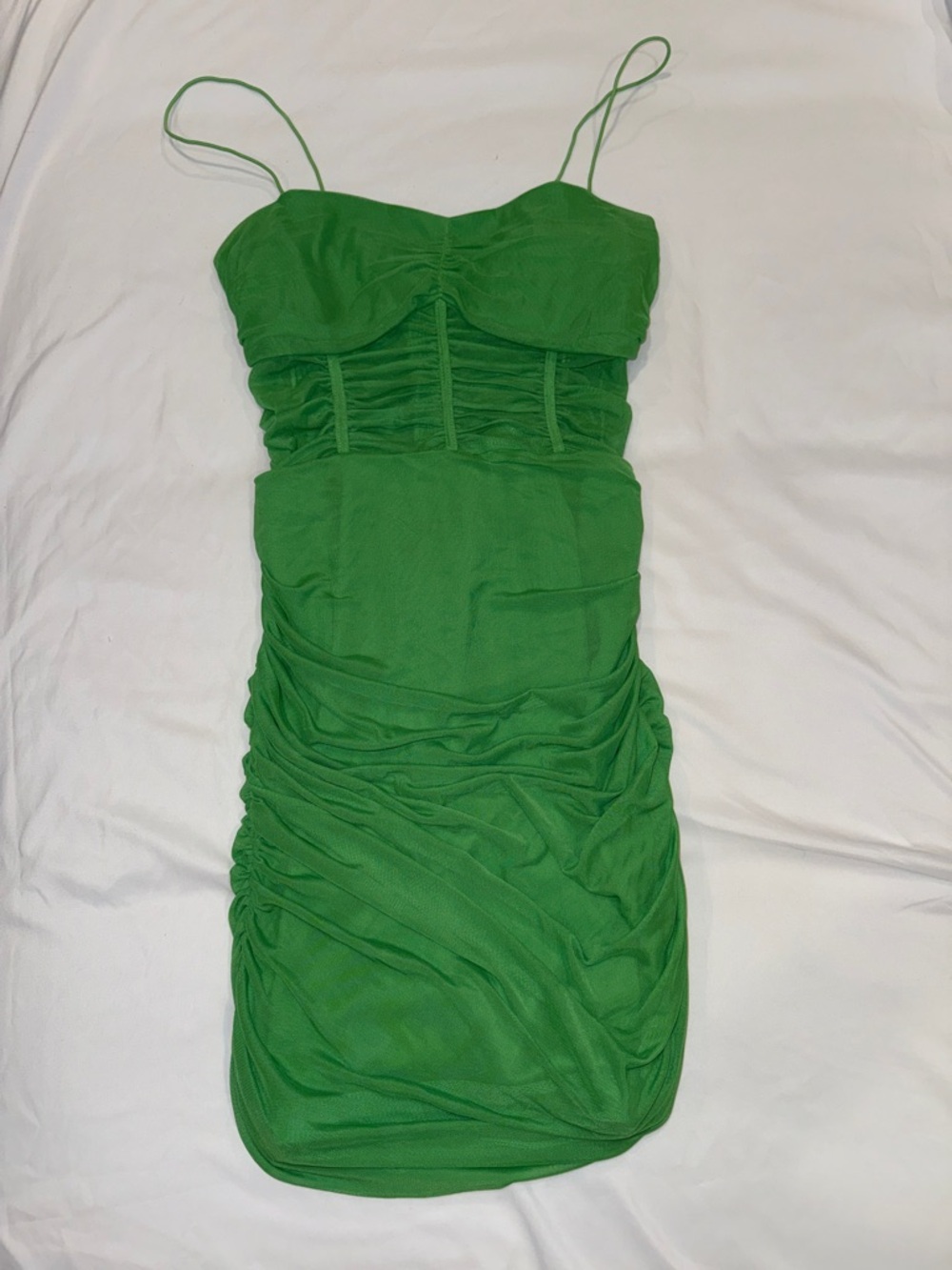 superdown Emerald Ruched Spaghetti Strap Mini Dress